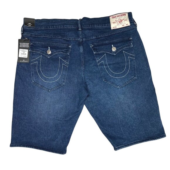 True Religion Mens Ricky Relaxed Straight Denim Shorts Dark Lagoon Wash Size 40 - Picture 7 of 16